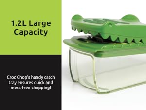 Durable ABS catch tray with 1.2L large capacity for mess-free chopping.