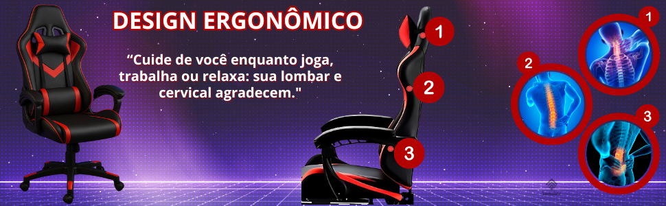 cadeira gamer ergonomica Cadeira Gamer Ergonômica Reclinável Apoio de braço ajustável