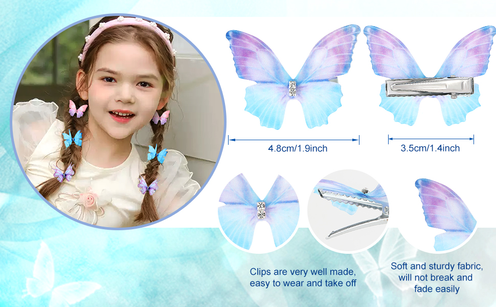 20pcs blue butterfly hair clips