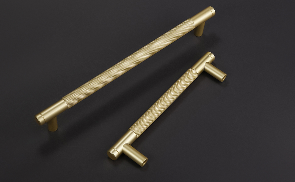 BUKOBYHE 10 Pack 3.75Inch Brushed Brass Kitchen Handles Knurled