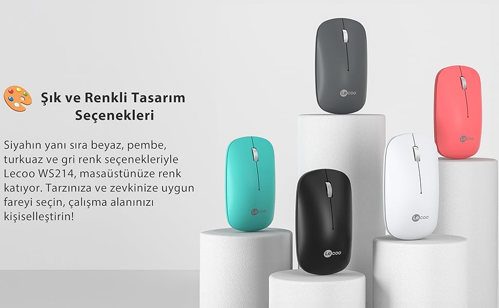 Lenovo Lecoo WS214 Kablosuz 1200DPI 3 Tuşlu Optik Mouse Siyah