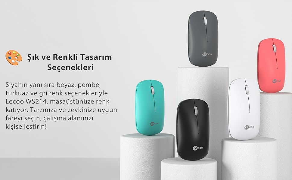 Lenovo Lecoo WS214 Kablosuz 1200DPI 3 Tuşlu Optik Mouse Siyah
