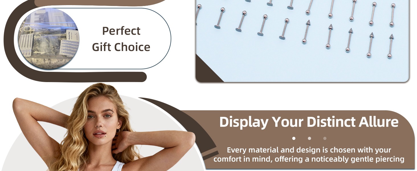 A-minusone 84PCS Body Septum Piercing Kit Nose Tongue Lip Ear Eyebrow Belly Button Tragus Industrial