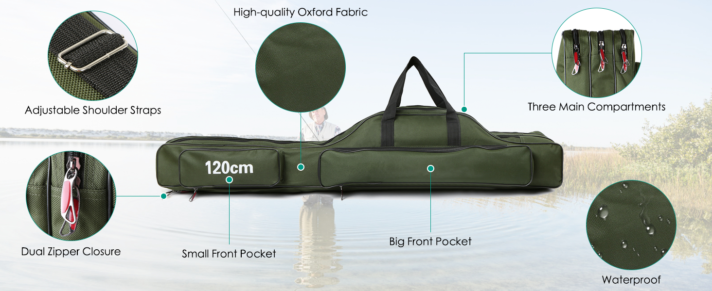 doorslay Fishing Rod Case Three Layers Fishing Rod Bag Oxford Portable Folding