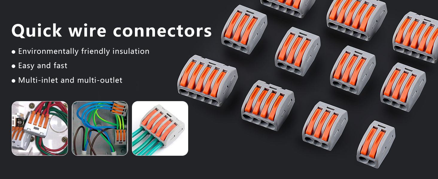 Zhushan 100 PCS Compact Wire Nuts Connector Set,2/3/4/5 Port Pushin