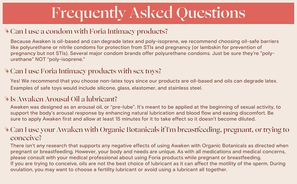 Awaken Arousal Oil Intimacy frequently asked questions and answers