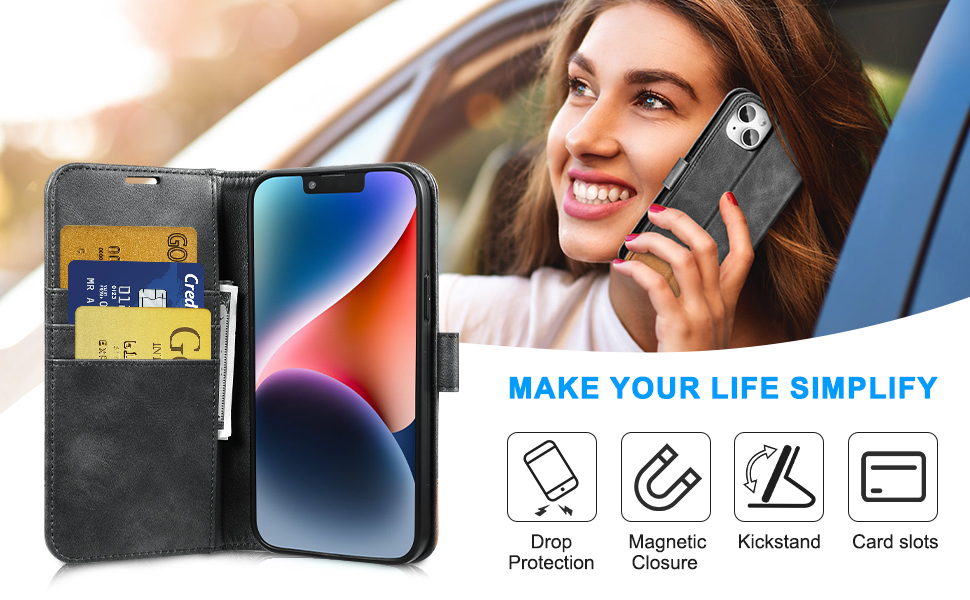 Dovesail Wallet Case for iPhone 14 Plus, PU Leather Wallet