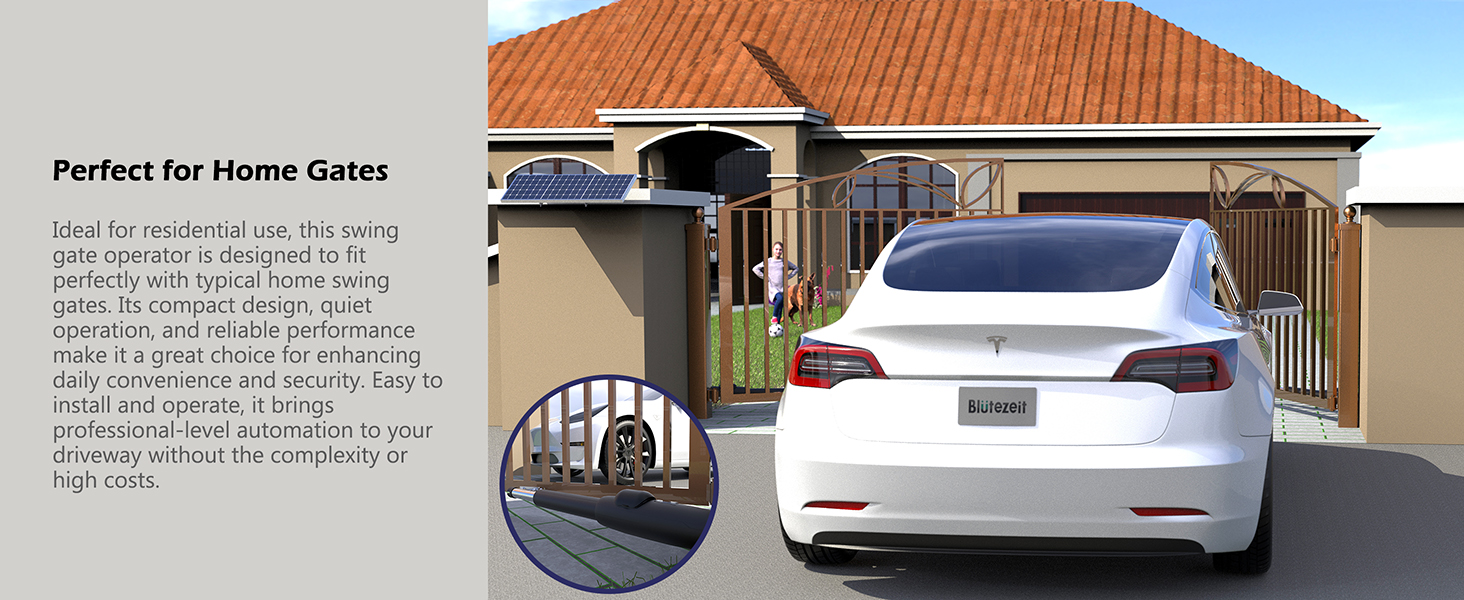 Dual-arm swing gate opener for home gates, reliable and convenient for residential use