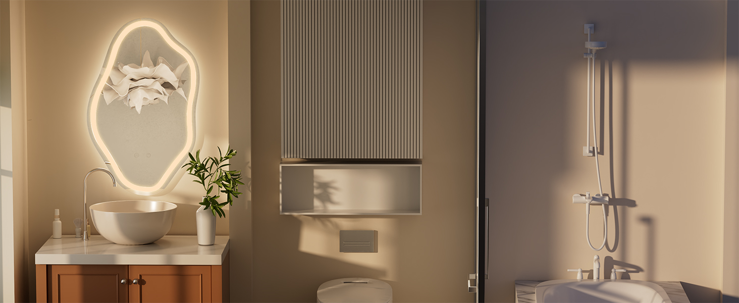 CFYLO Irregular LED Bathroom Mirror with Lights, 20"x 32