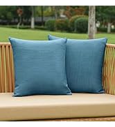NiNi ALL Pack of 2 Decorative Outdoor Waterproof Pillow Covers Square Garden Linen Textured Cushi...