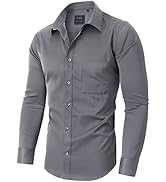 Alimens & Gentle Men's Dress Shirts Solid Long Sleeve Stretch Wrinkle-Free Button Down Shirt with...