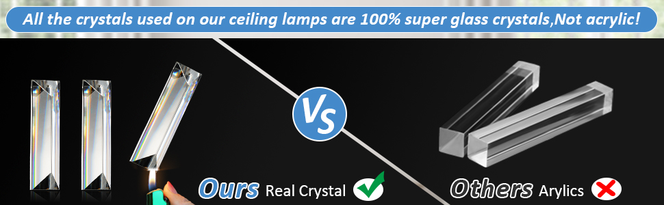 All the Crystals used on our ceiling lamps are 100% Glass Crystals