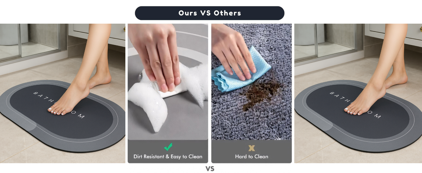 VERVENIX Doormat Bathroom Mat Rubber for Home Kitchen Washroom Office Rectangular Grey