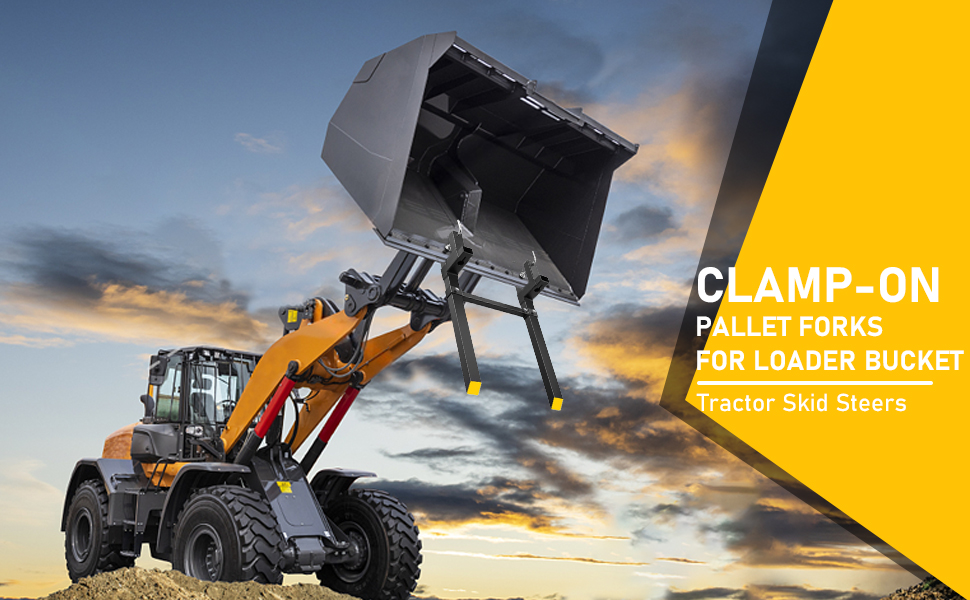 Peforway 60" 4000lbs Clamp on Pallet Forks with Adjustable Stabilizer Bar, Rated