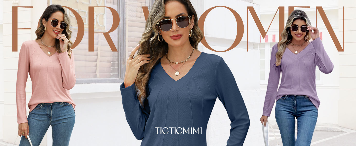 Women's V Neck Long Sleeve Henley Shirts