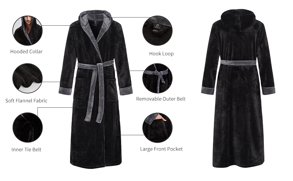 mens full length big and tall contrast bathrobes