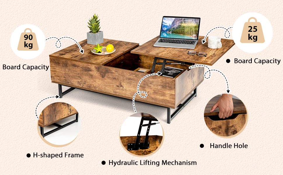 110cm Lift Top Coffee Table Modern Wooden Lift Top Dining Table Hidden Storage 16 4