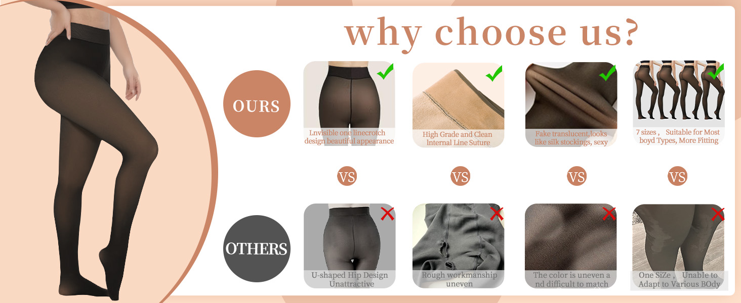 Fleece Lined Tights Sheer Women - Fake Translucent Warm Pantyhose