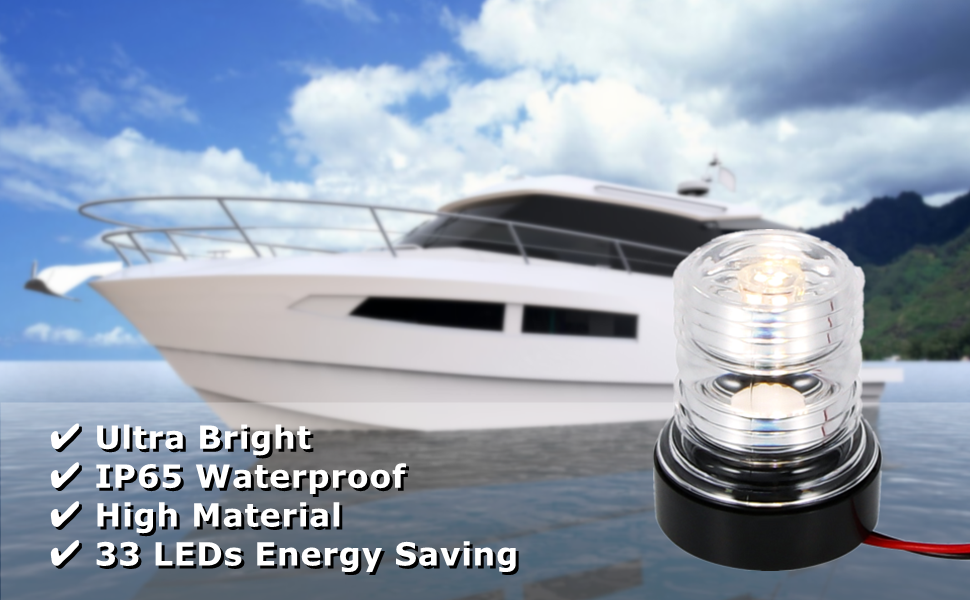 ALLOMN Boat Navigation Light, 3.6W DC 12V 33 LED Navigation Lamp Anchor
