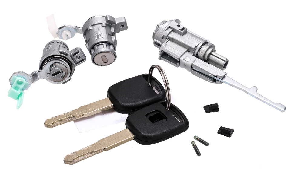 3mirrors Ignition Switch & 2 Door Lock Cylinders w/ 2 Keys with Chip for  Honda