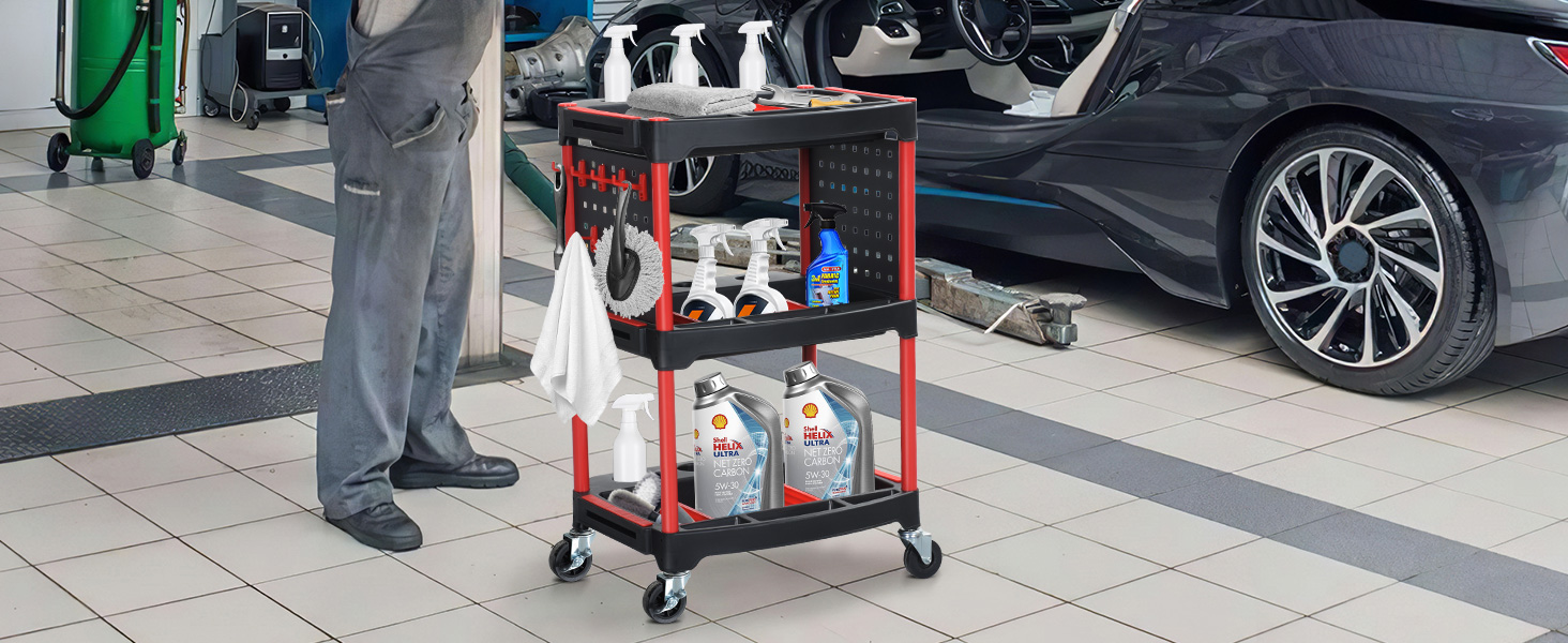 YITAHOME Auto Detailing Cart with Wheels, 3 Tier Rolling