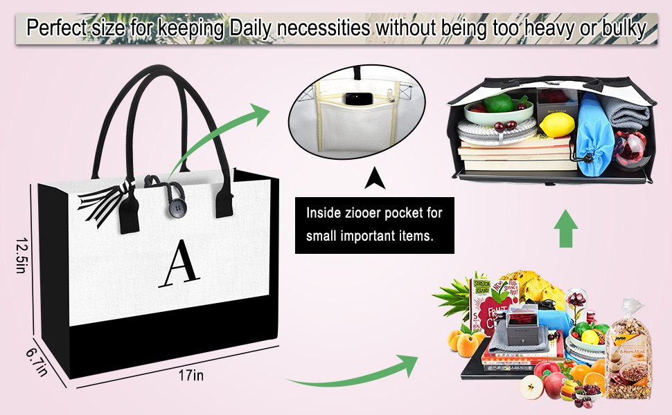 Canvas Beach Bag for Women, Large Personalized Initial