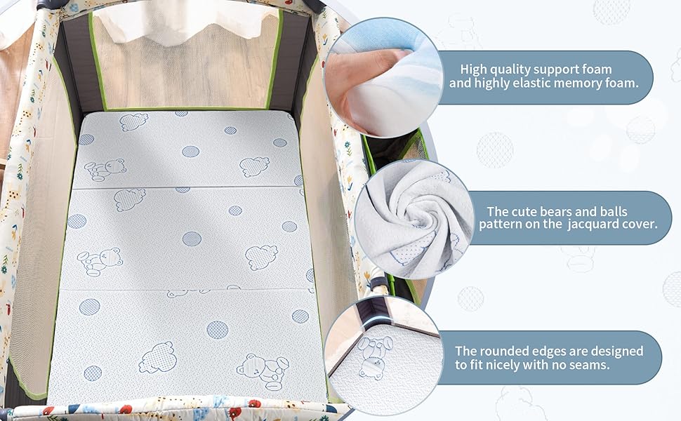 GKEVER Trifold Pack and Play Mattress, 38x26 DualSided