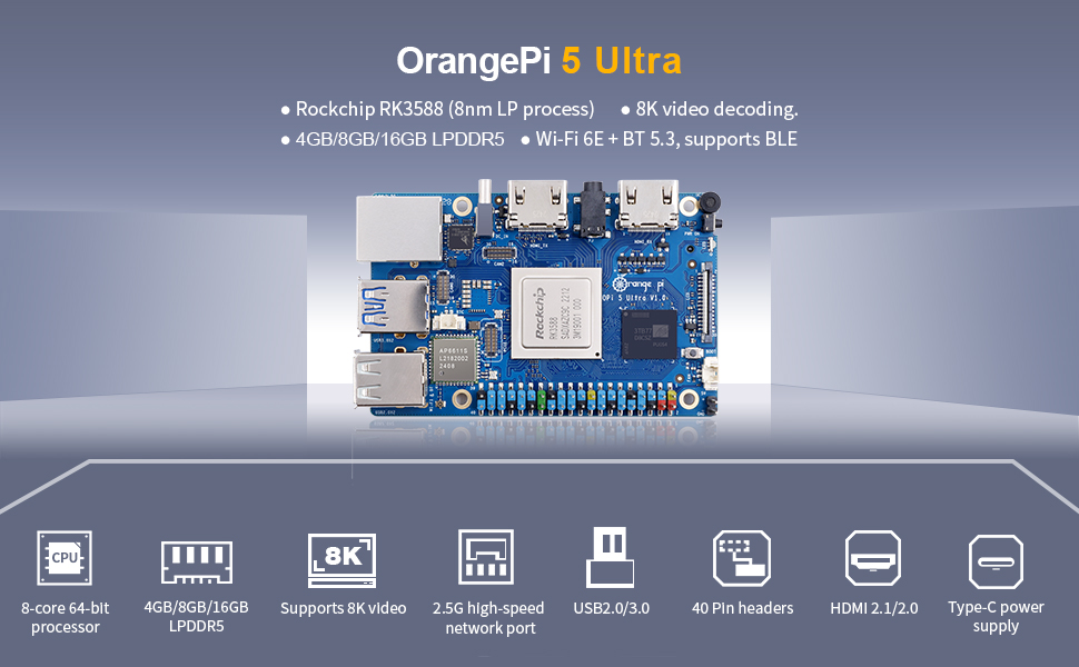 Amazon.com: Orange Pi 5 Ultra 8GB/16GB LPDDR5 Rockchip