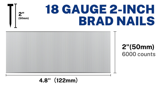 2-Inch 18 Gauge Brad Nails 6000 Count Universal Brad Nails for Pneumatic Electric Brad Nailer