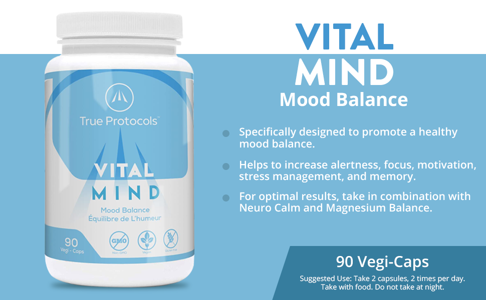 TRUE PROTOCOLS Vital Mind 5HTP (50mg) + LTyrosine (250mg) + Alpha