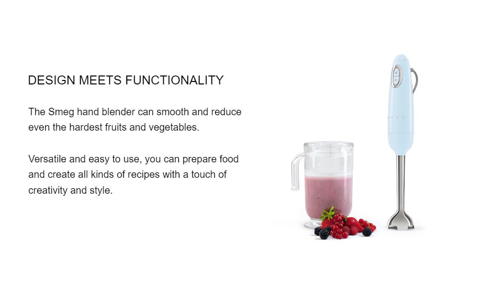 Smeg HBF02PBUK Hand Blenders with Turbo Function, 4 Attachments, Retro