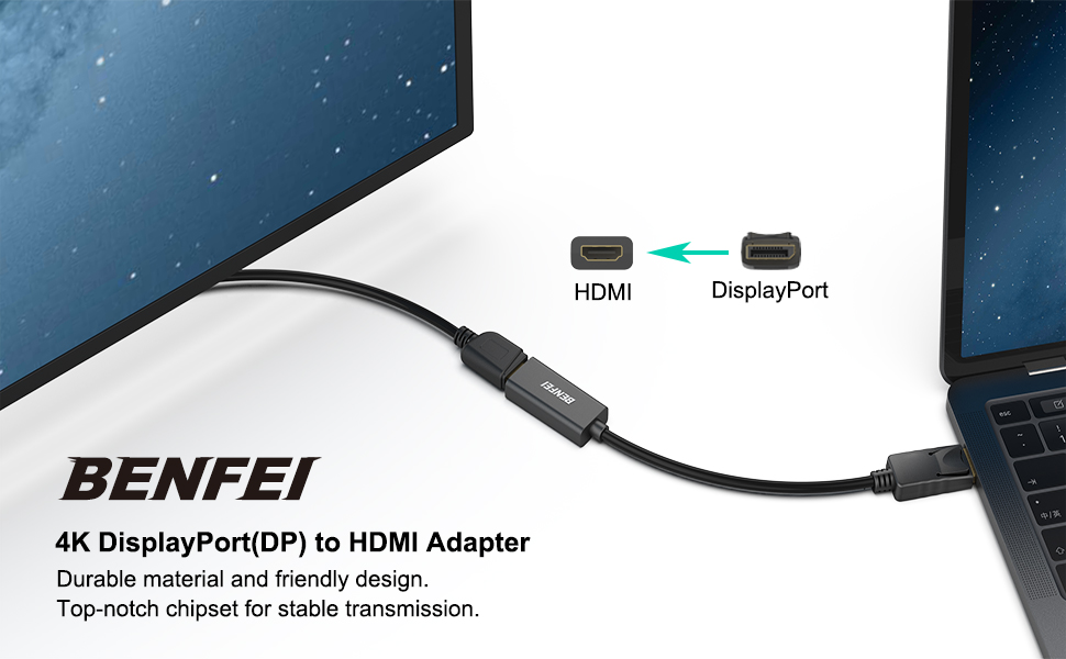 BENFEI DisplayPort to HDMI Adapter 4K, Display Port(DP) Input to HDMI