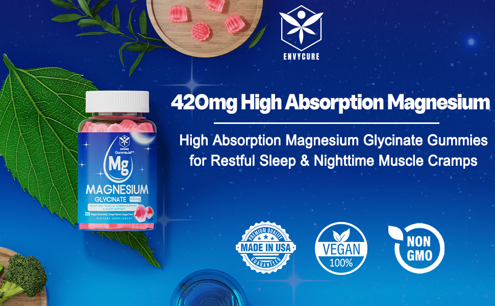 Sugar Free Magnesium Glycinate Gummies with Melatonin, D3, B6, Ashwagandha