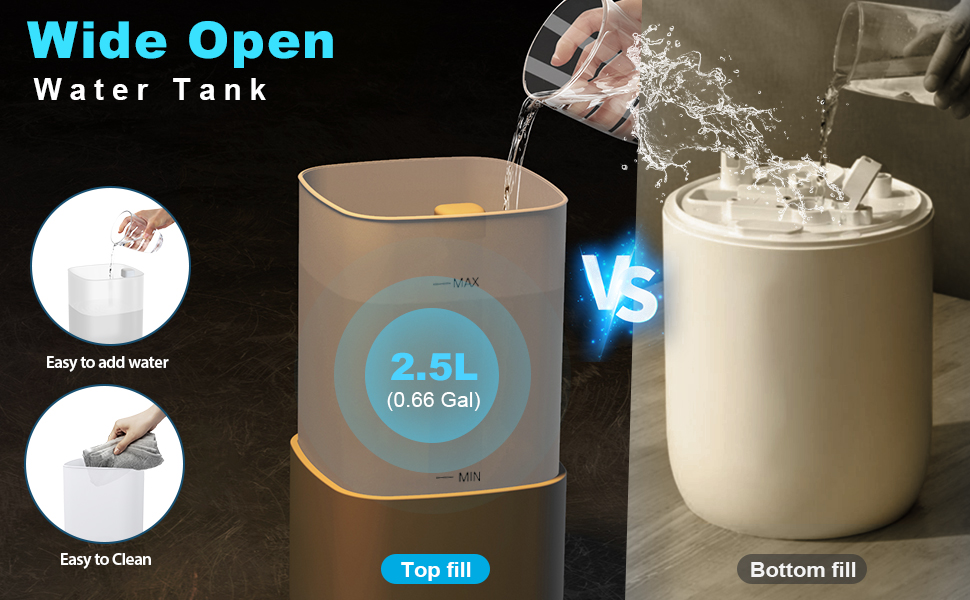 TOCLL Top Fill Humidifier for Bedroom Large Room, 2.5L Cool Mist