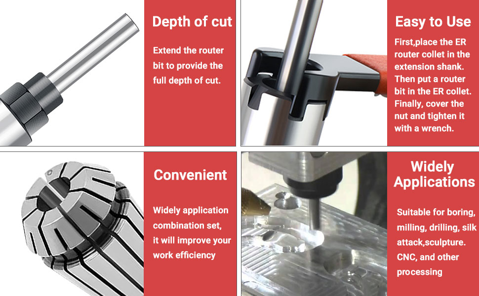1/4 Inch Shank Router Bit Extension Collets ER20M Chuck Converter