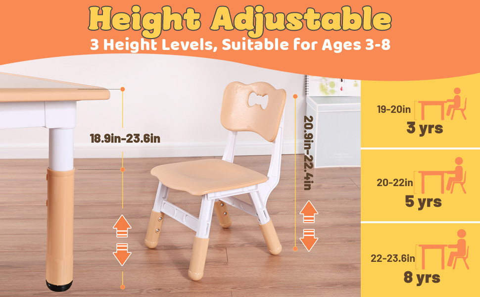 FUNLIO Kids Table And 2 Chairs Set, Height Adjustable For Ages 3-8, CPC
