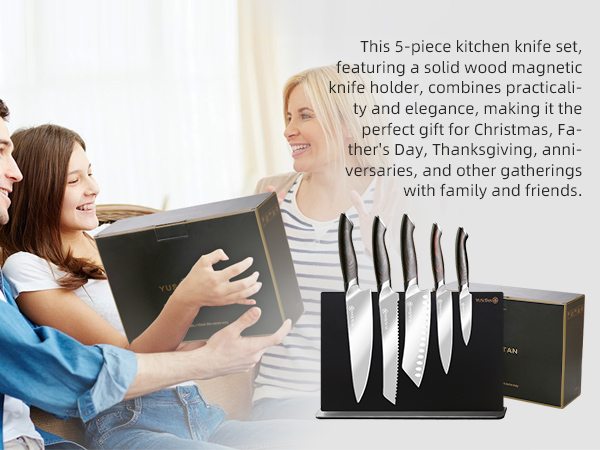 kitchen knife set with a wooden magnetic knife holder