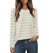 MEROKEETY Women's 2025 Long Sleeve Top Blouse Fall Casual Trendy Colourful Striped Crewneck Loose...