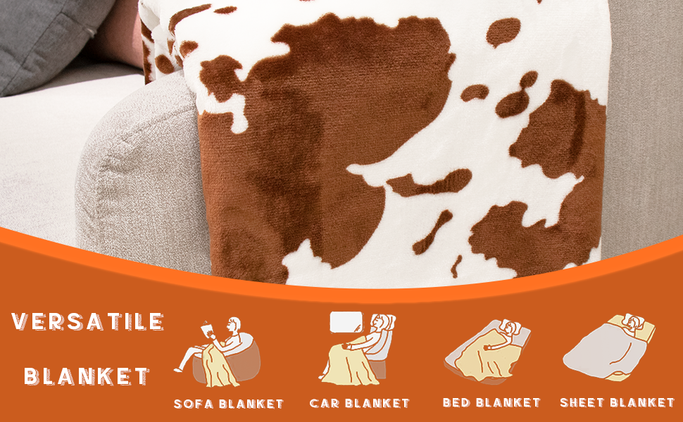 Cow Print Blanket AllSeason Fleece Plush Flannel Brown