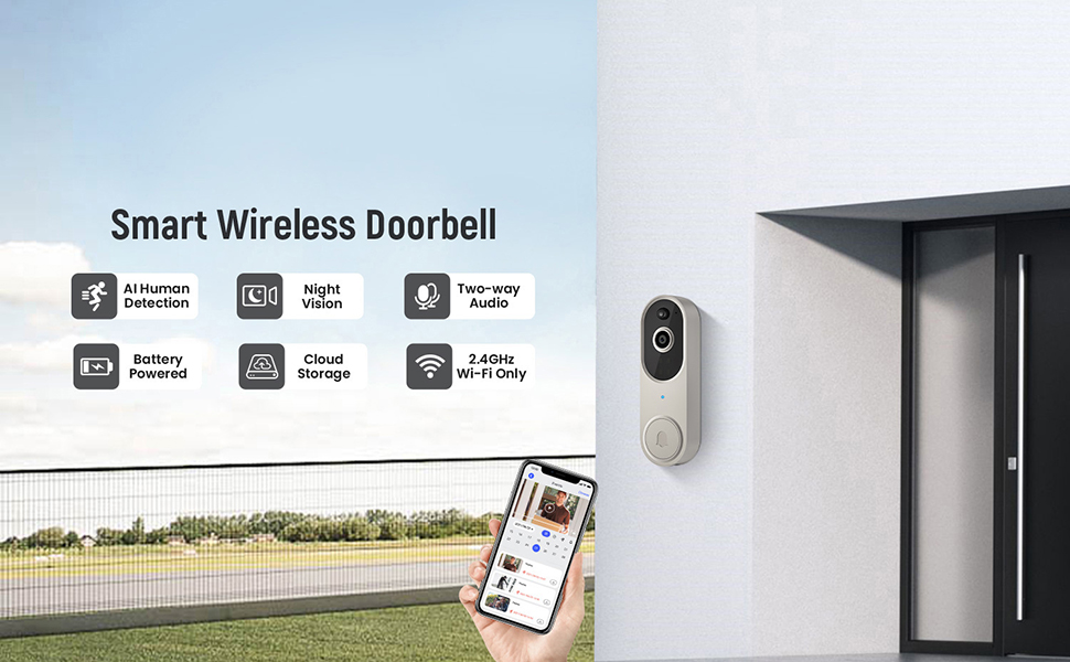 Aiwit Linen 1080p Video Doorbell Camera, Wireless Indoor/Outdoor Surveillance Cam