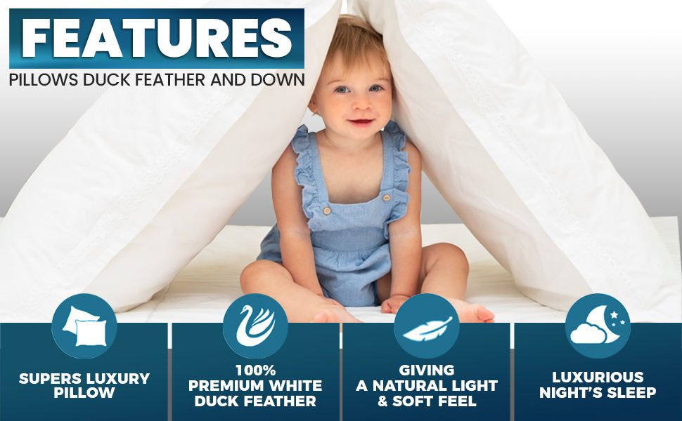 GC GAVENO CAVAILIA Duck Feather Pillows 2 Pack, Comfy Hotel Quality Pillow Pair, Washable Head Support Down Pillow, White, (50x70 cm) 12 pillows pack back support pillow feather side sleeper duck hotel bed firm down feathers double uk