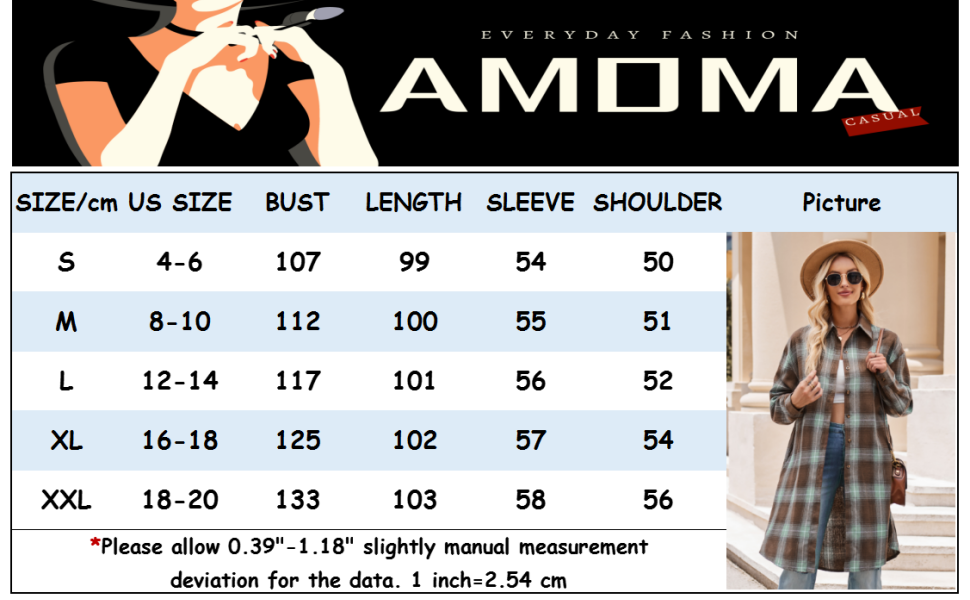 AMOMA Damen Freizeit Langarm Knopfhemd Übergroße Lange Karierte Hemd Bluse Shacket mit Taschen