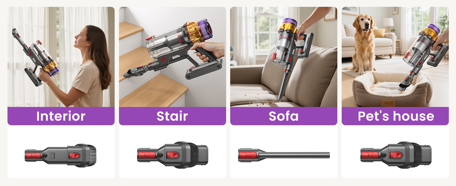 Xlife Cordless Vacuum Cleaning Stairs, Sofa & Pet Beds - Multi-Surface