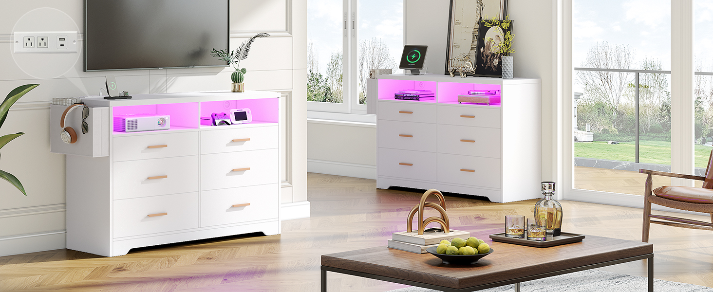 Alohappy 6 Drawer Dresser for Bedroom with Charging Station