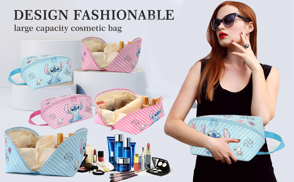 MOBRWUVS Stitch Travel Makeup Bag,Large Capacity Cosmetic Bags for Women,Best Gift for Women