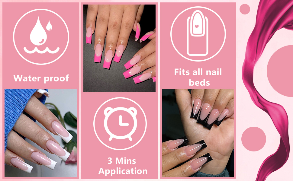 stick on nails, press on nail kit, press on nails french tip, square shaped press on nails