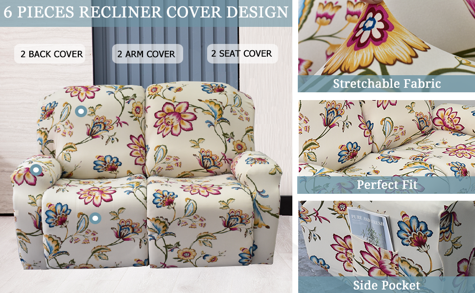 KRFOONN 6Piece Reclining Sofa Cover Stretch Recliner