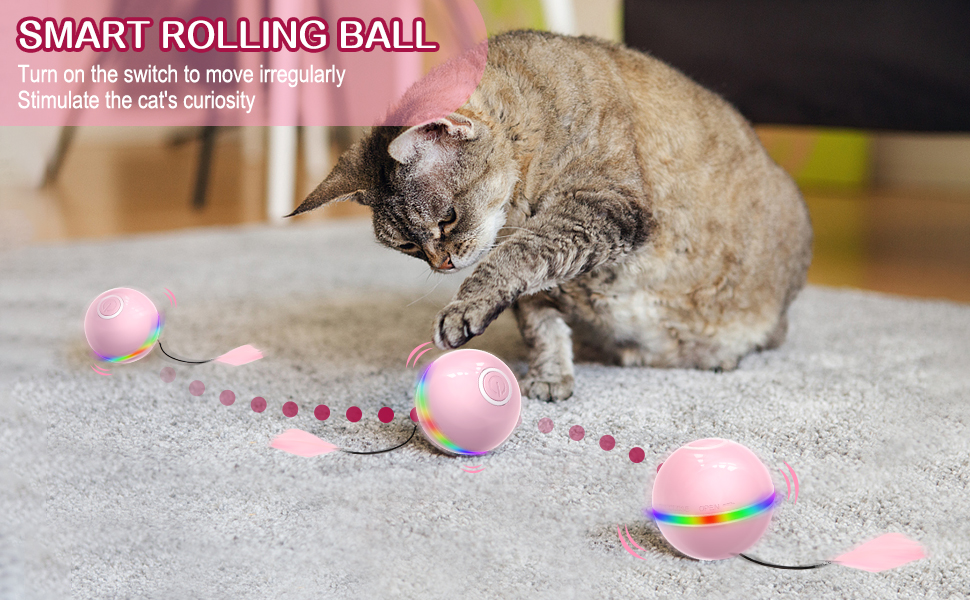 Interactive Cat Toy Ball with LED Light & Catnip,Ring Bell Feather Toy
