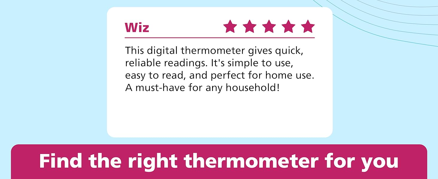 Digital thermomer gives quick, reliable readings. Simple to use. perfect for home use.