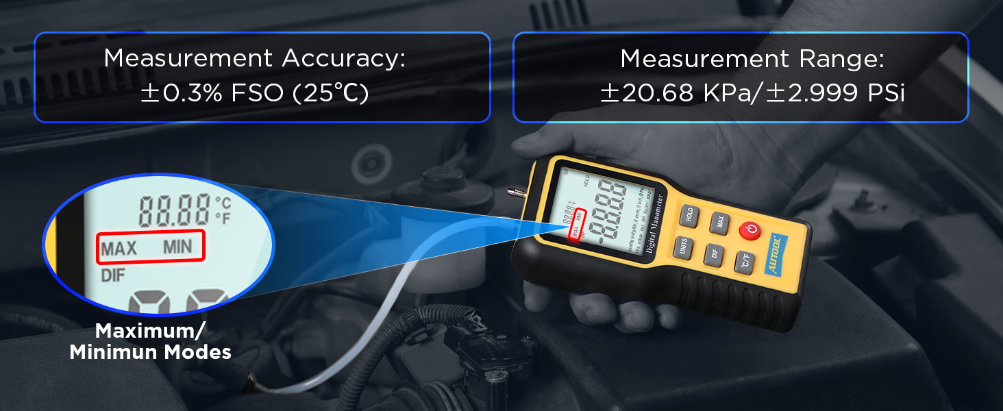 AUTOOL Digital Manometer, DualPort Manometer Gas Pressure Tester